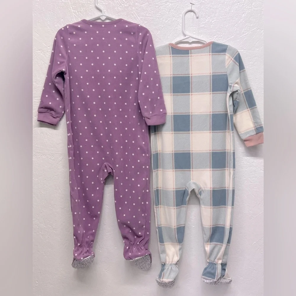 CARTER'S 2 Pack - 1 Pc Fleece Sleepwear Purple polka dots Balerina, Plaid - 2T